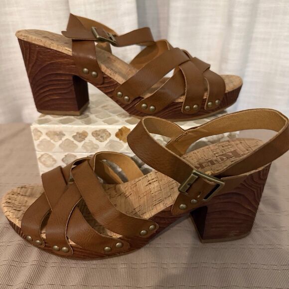 Korks Kork Ease Naomi Platform Sandals Size‎ 9M Studded Slingback Block Heel Tan - Picture 6 of 11